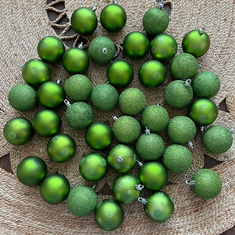 MINI MIXED Green Glitter ORNAMENT BUNDLE